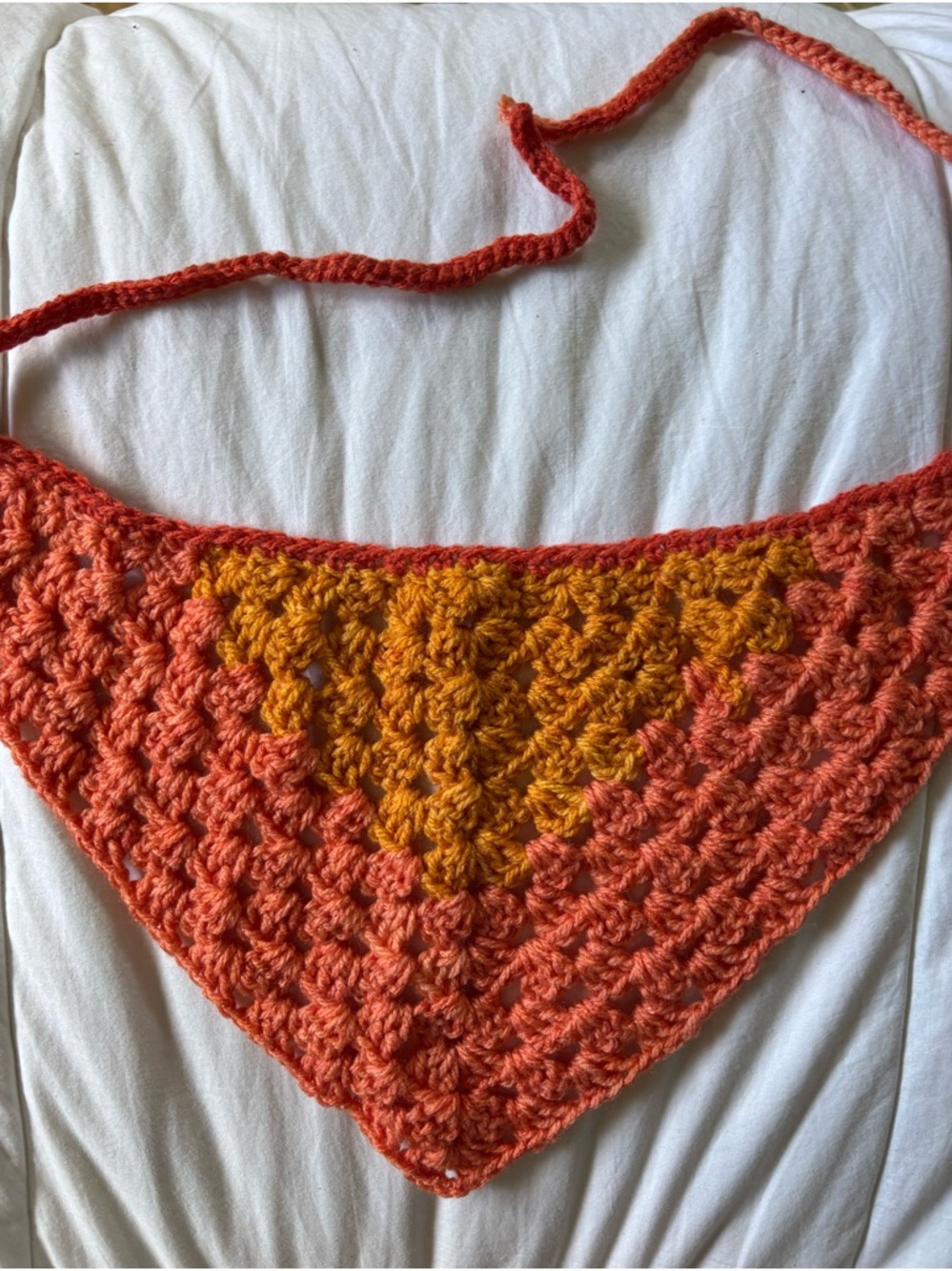 Handmade Crochet Triangle Bandana in Orange and Mustard